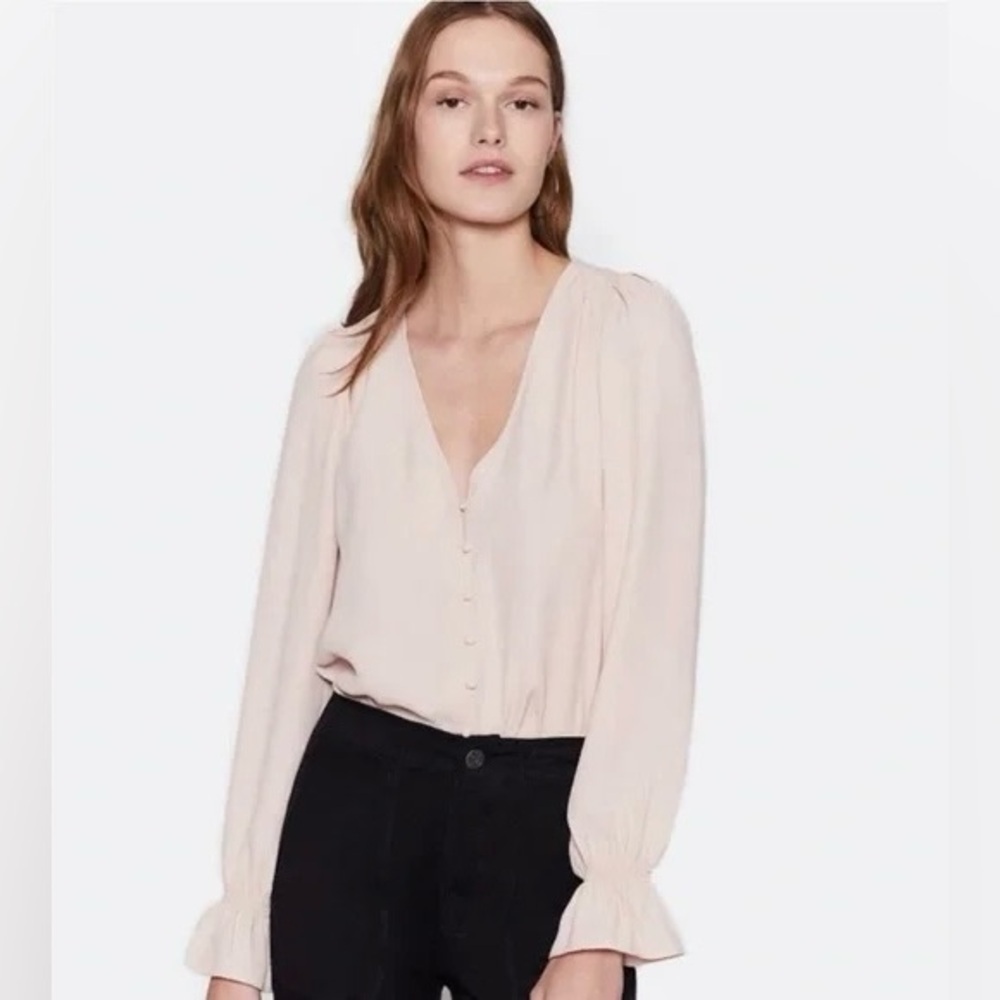 Joie Bolona Silk Poet Sleeve Button Down Blouse Size XS